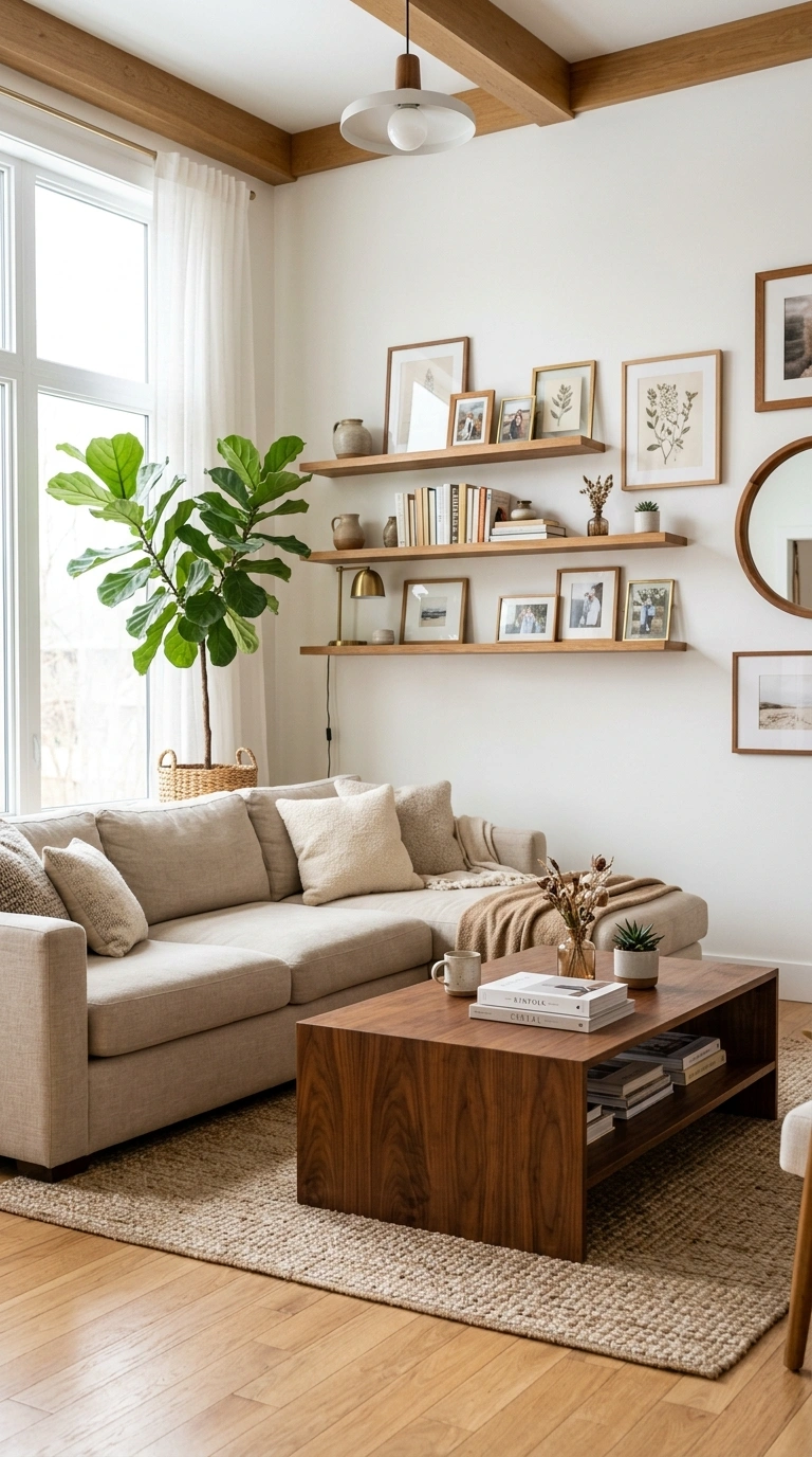 004 Warm Wood Accents A bright living room with a waln