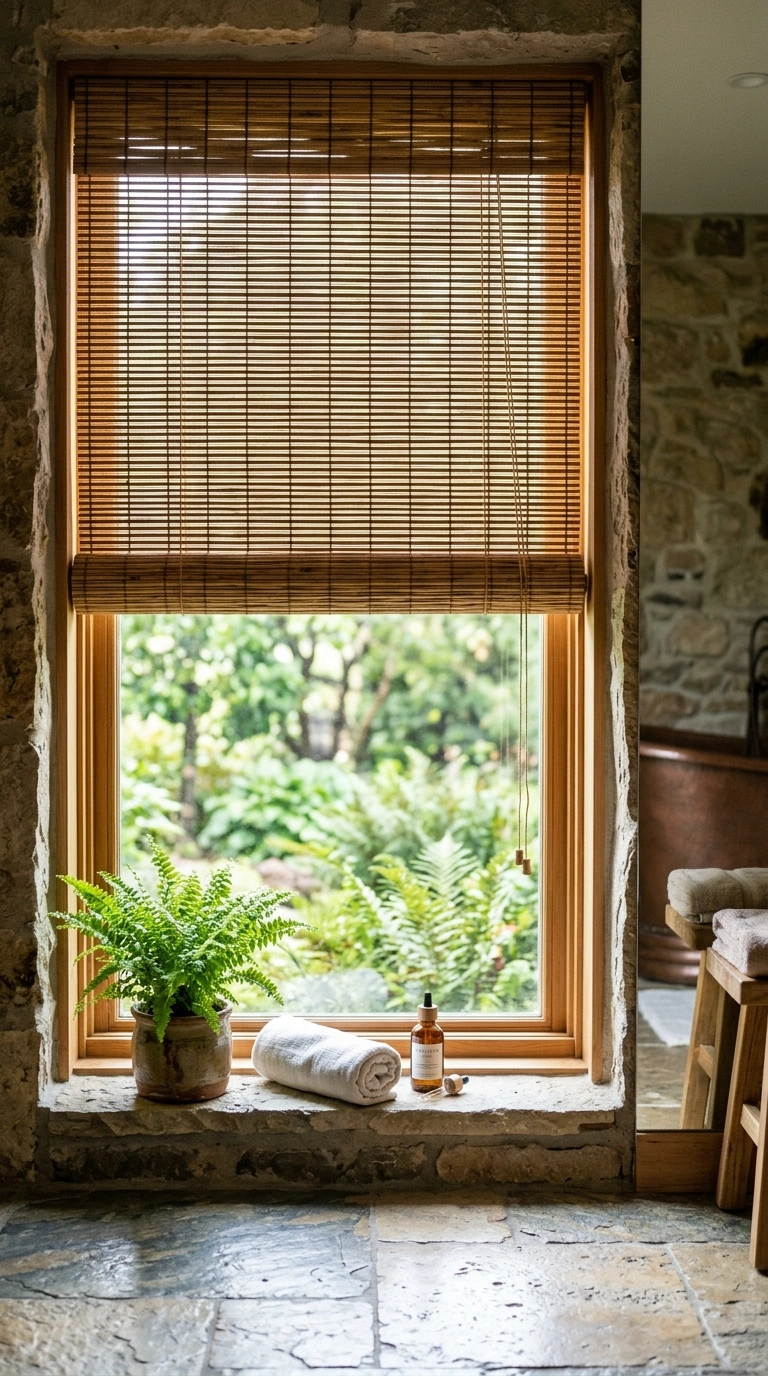 004 Woven Bamboo Curtain A spa style bathroom window w