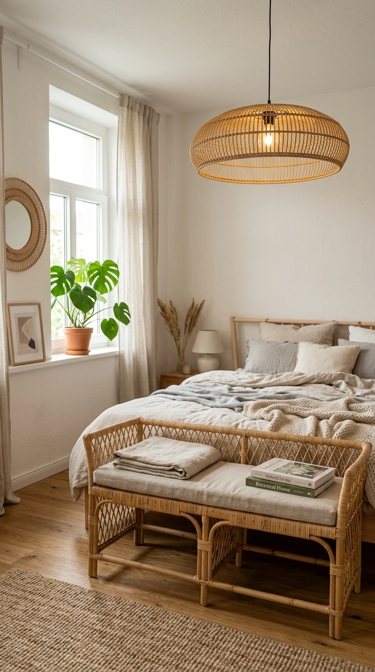 004 Woven Rattan Accents A bedroom corner with a ratta