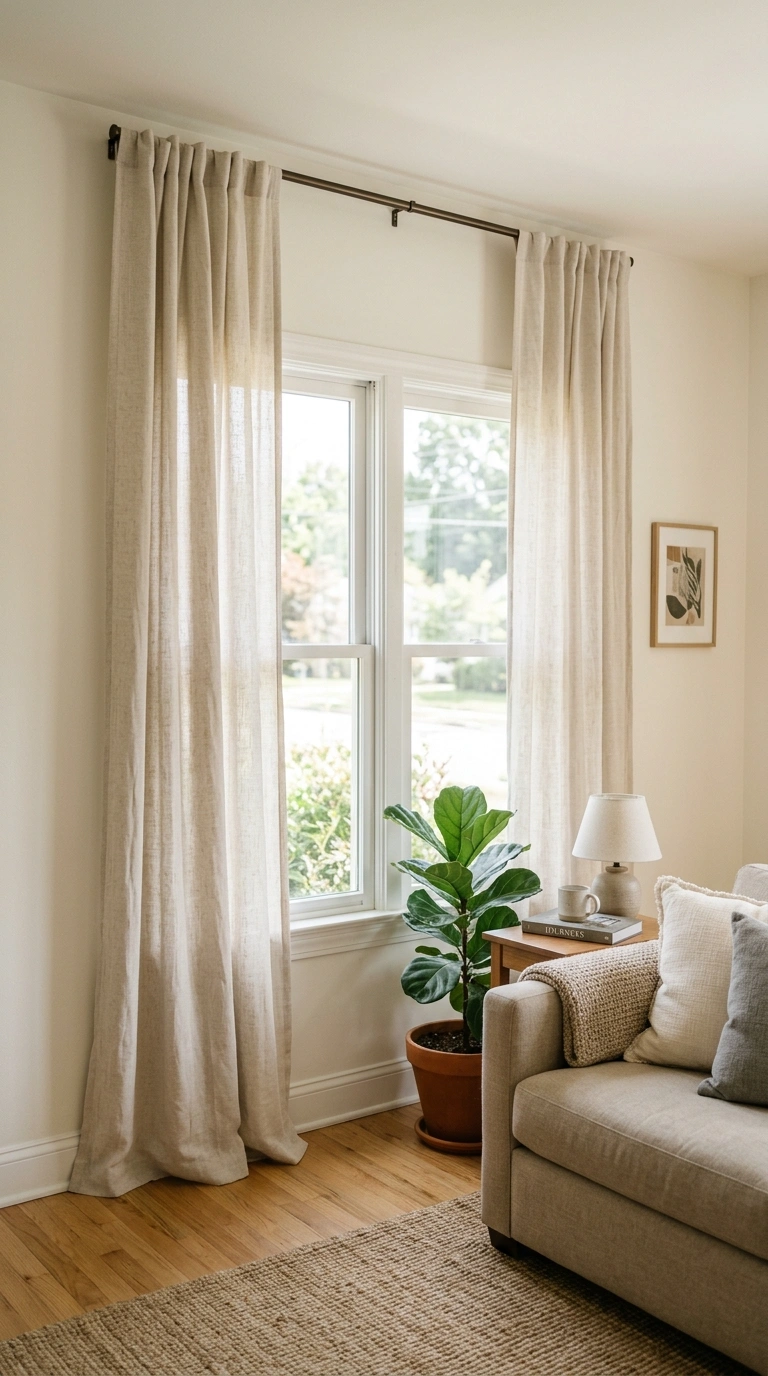 005 Budget Curtain Swap A living room window with new