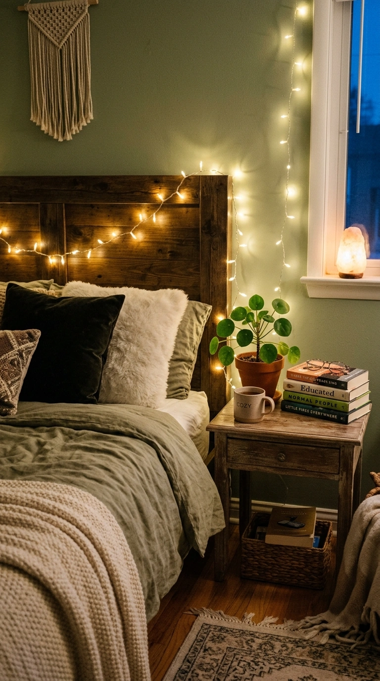 005 Fairy Light Corner A cozy bedroom corner with warm