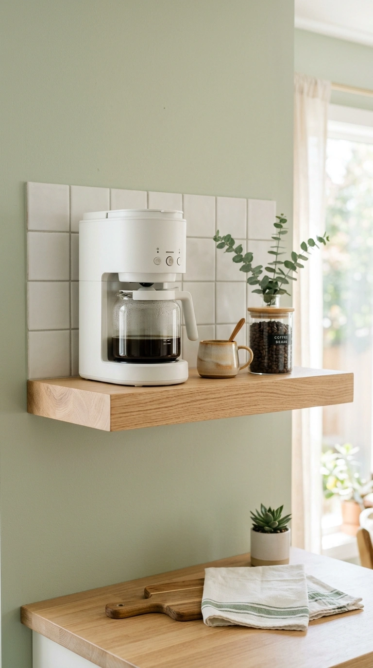 005 Floating Coffee Shelf A light wood floating shelf