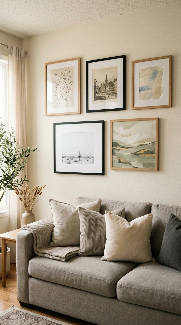 005 Gallery Wall Display A living room wall behind a s