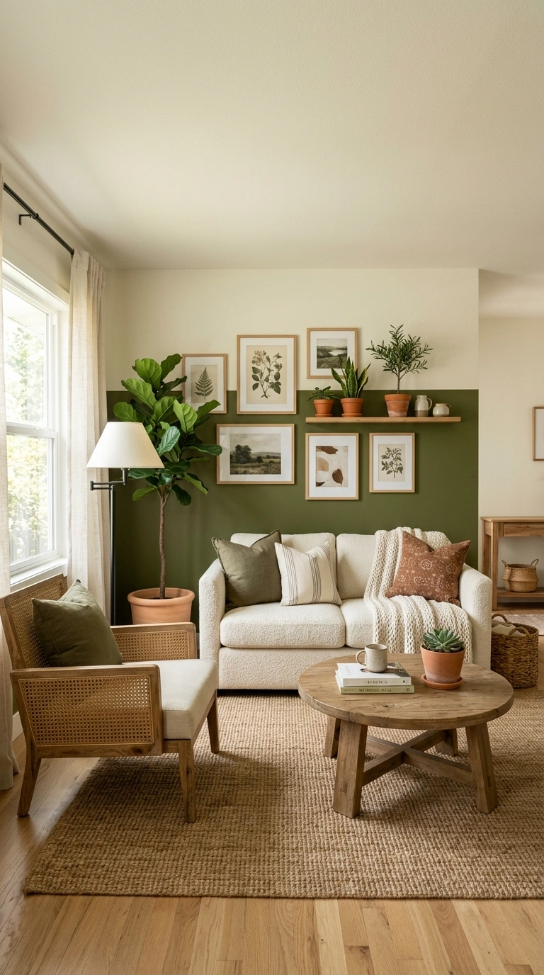 005 Olive Green and Ivory A living room with an olive