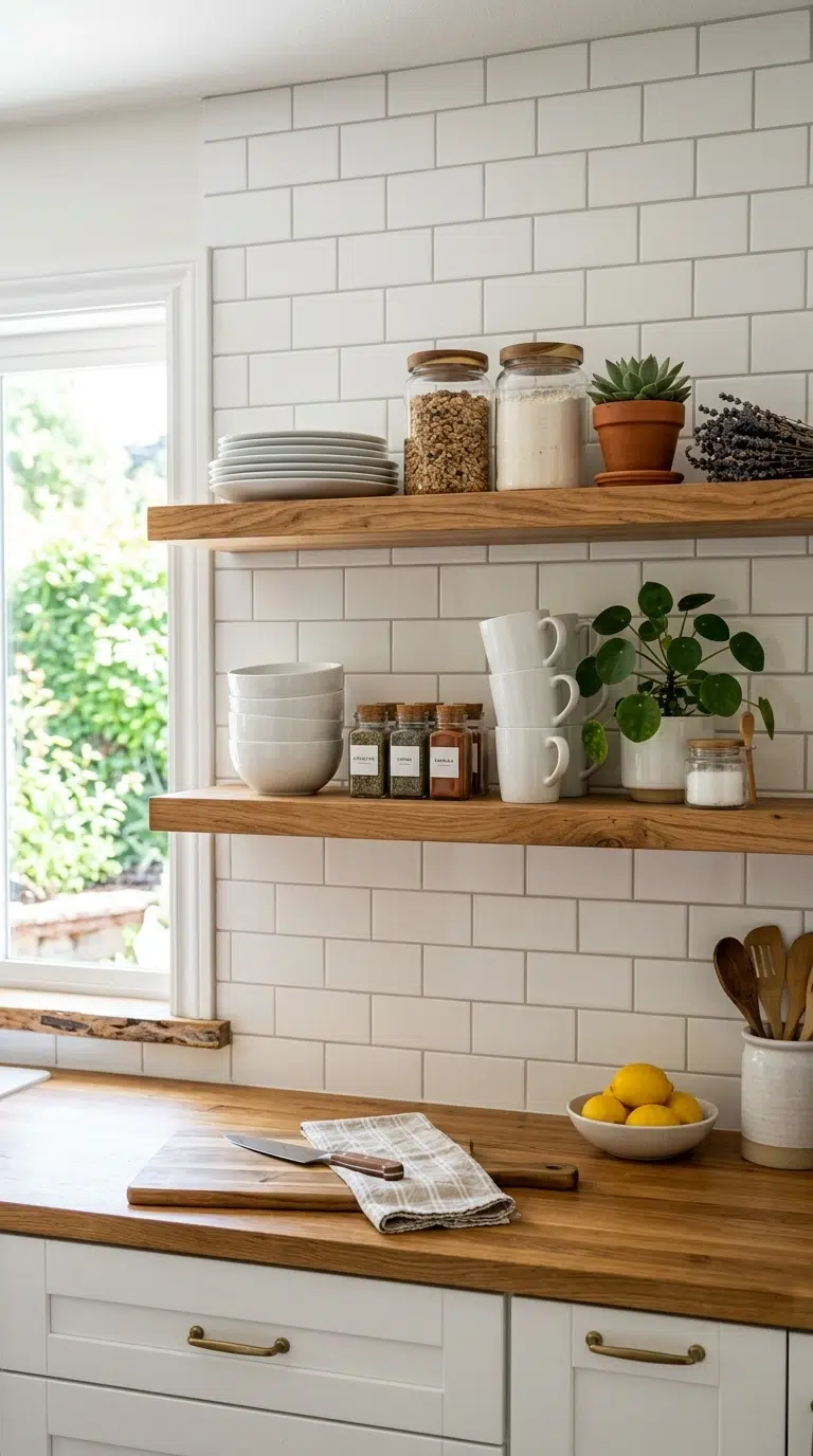 005 Open Kitchen Shelving A bright kitchen with two fl