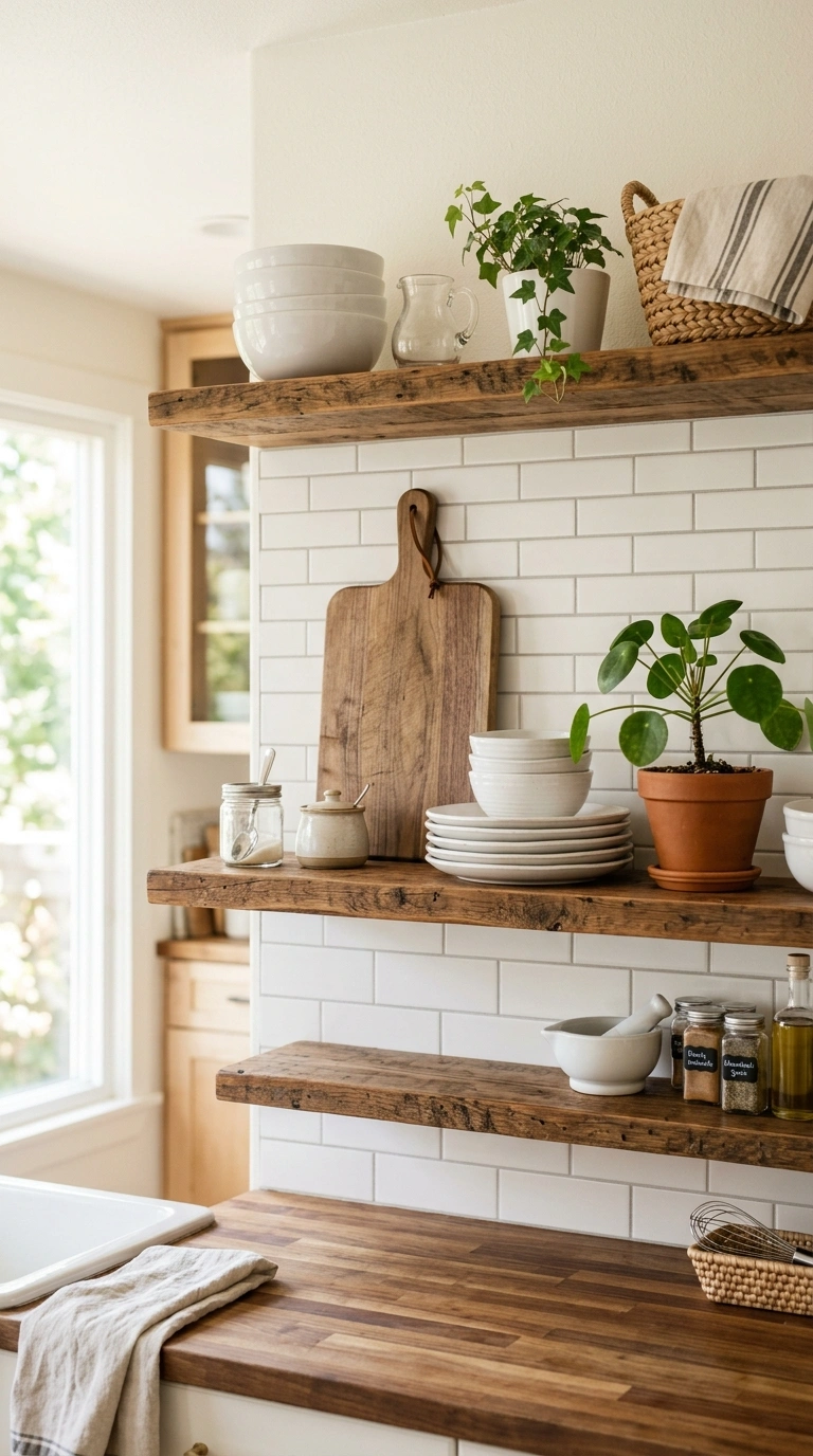 005 Open Shelving Styling A kitchen with open wood she