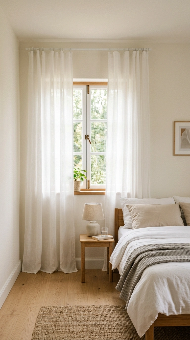 005 Sheer Curtain Panels A small bedroom window with l