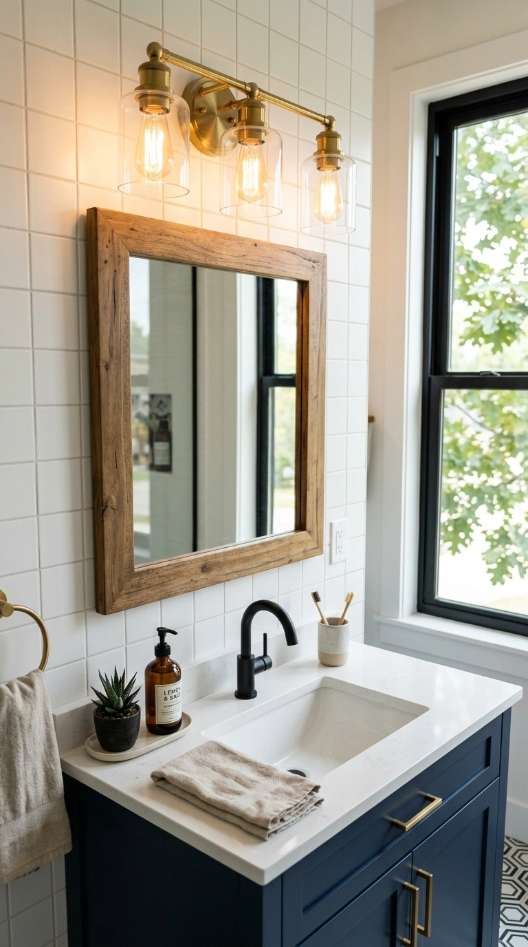 005 Updated Light Fixture A bathroom vanity area with