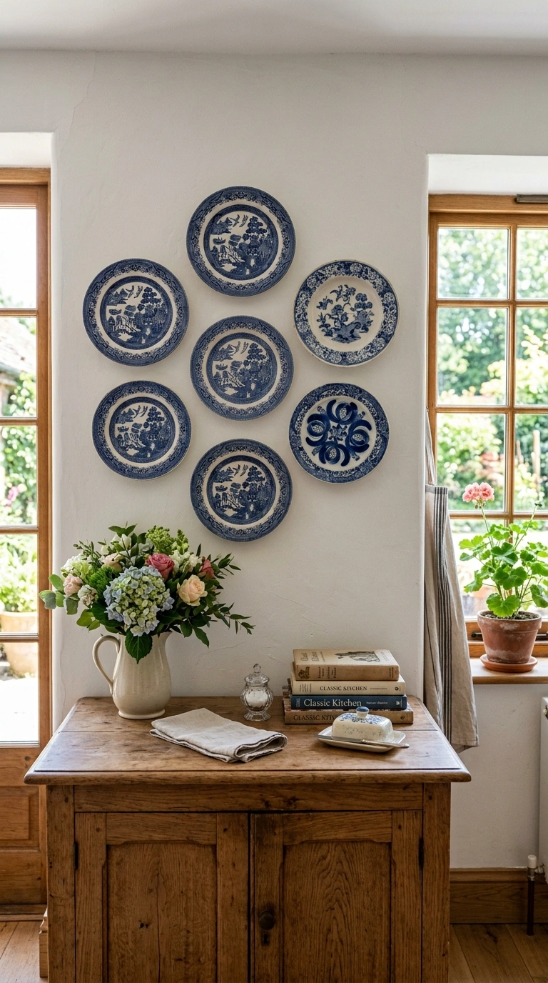 005 Vintage Plate Display A cluster of seven vintage b
