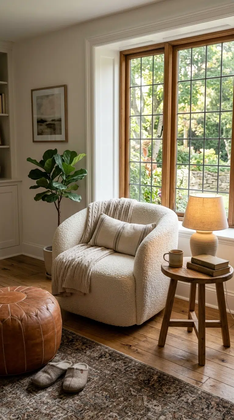 006 Boucle Accent Chairs A cozy living room corner wit