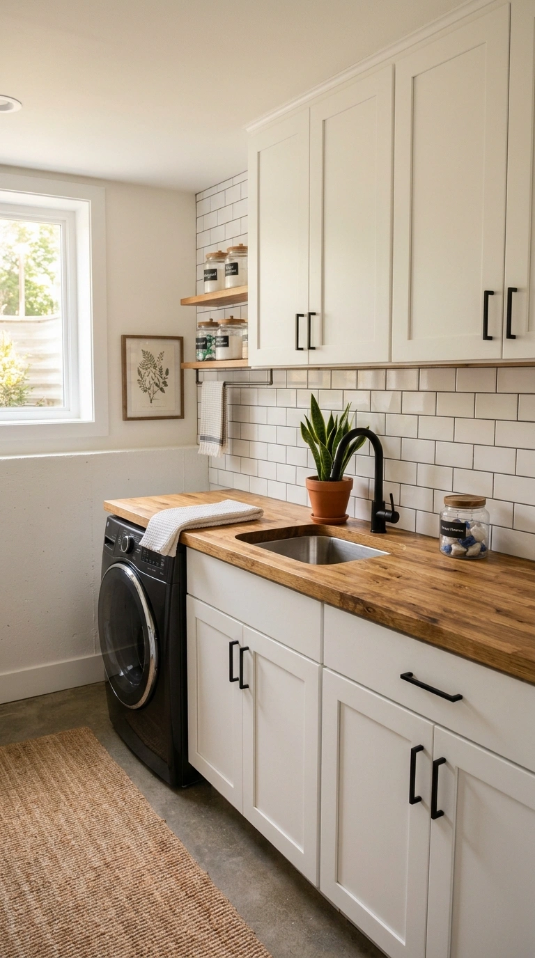 006 Butcher Block Countertop A basement laundry room w