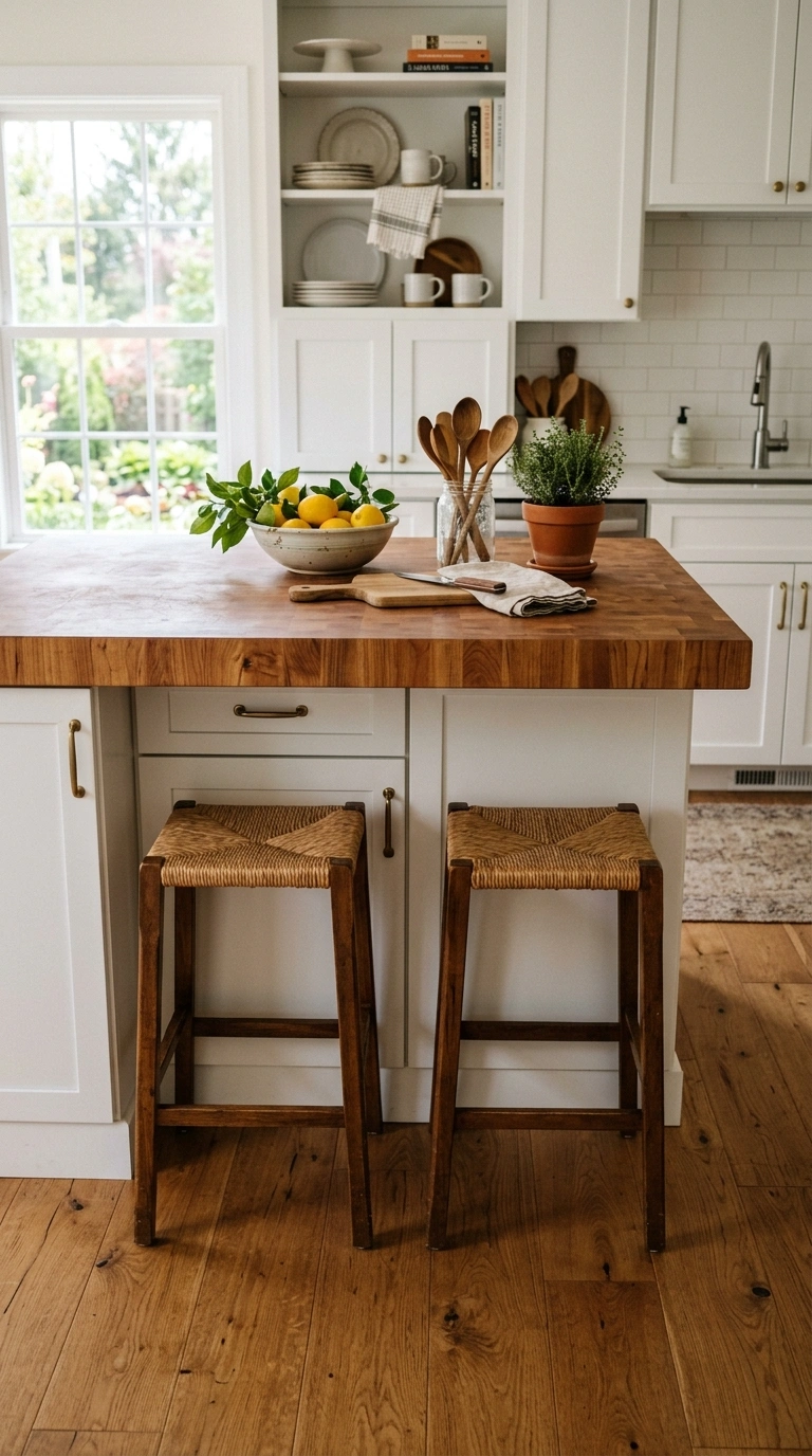 006 Butcher Block Top A kitchen peninsula with a warm