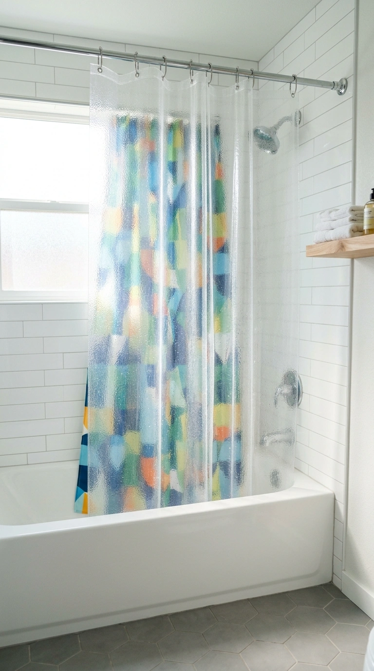 006 Clear Vinyl Liner A bright modern bathroom shower