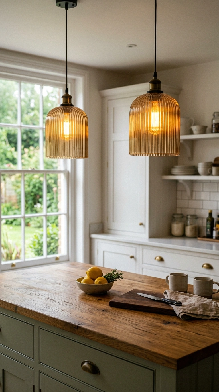 006 Cold Pendant Lighting A kitchen island with two fl