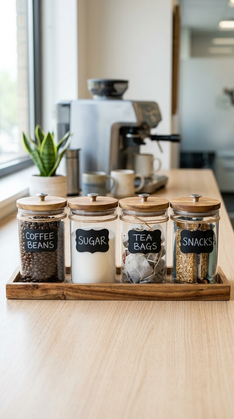 006 Glass Jar Storage A row of four matching clear gla