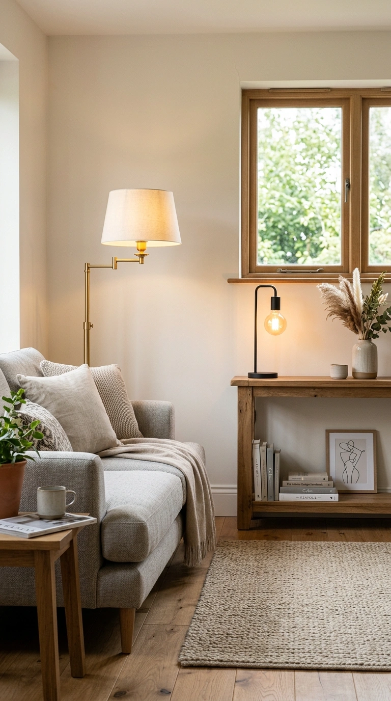 006 Mixed Metal Lighting A living room with a brass fl