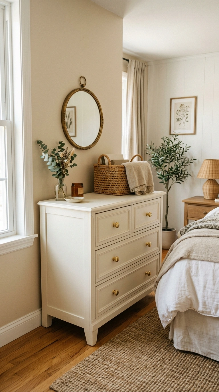 006 Repainted Old Dresser A bedroom with a freshly pai
