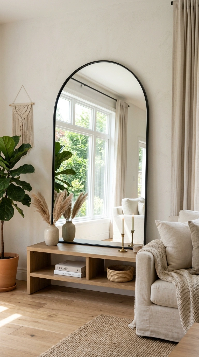 006 Statement Mirror Wall A large arched mirror with a