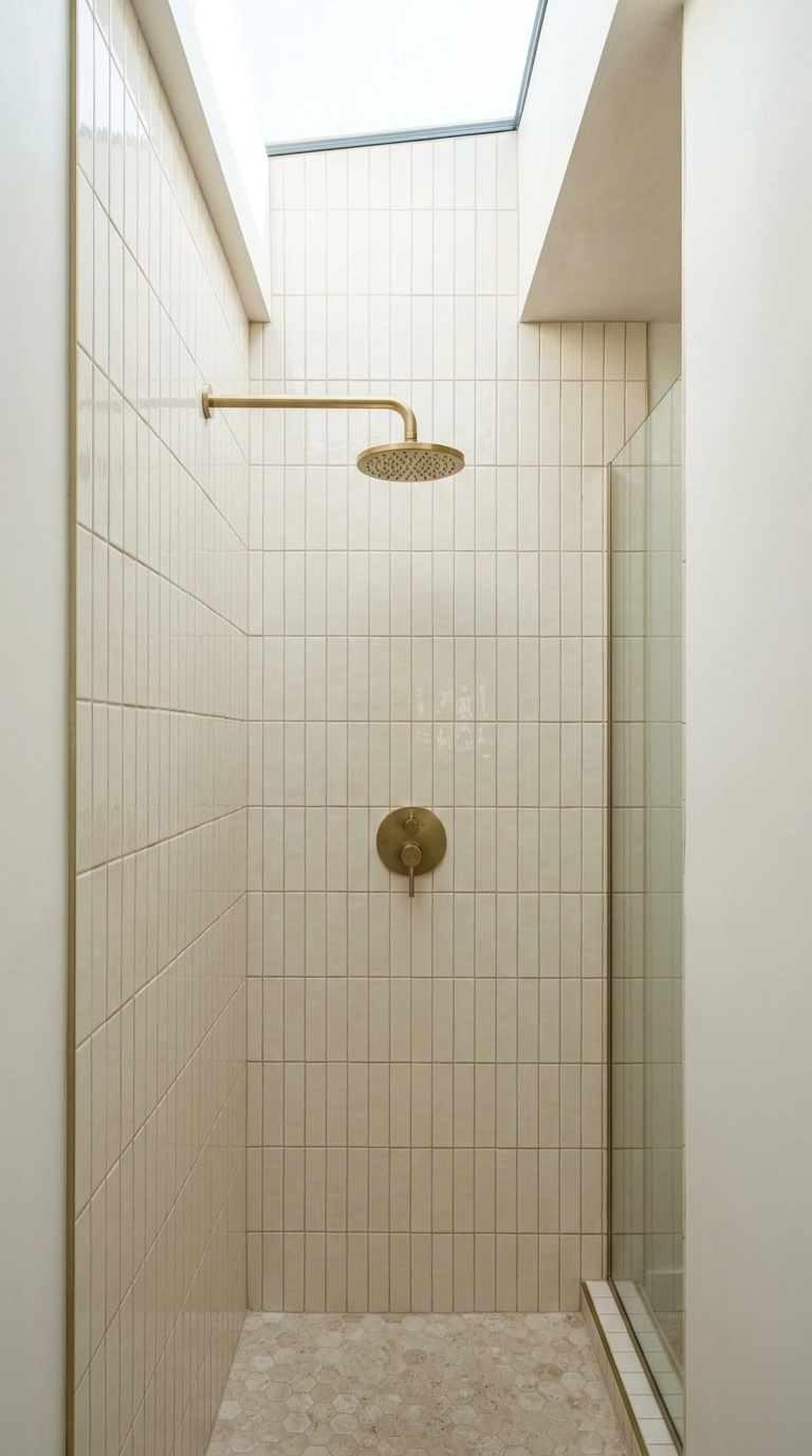 006 Vertical Stacked Subway A narrow bathroom shower w