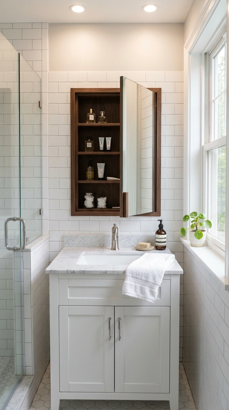 006 Wall Mirror Cabinet A small bathroom with a recess