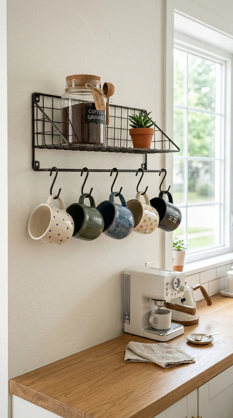006 Wall Mounted Rack A wire wall mounted rack above a