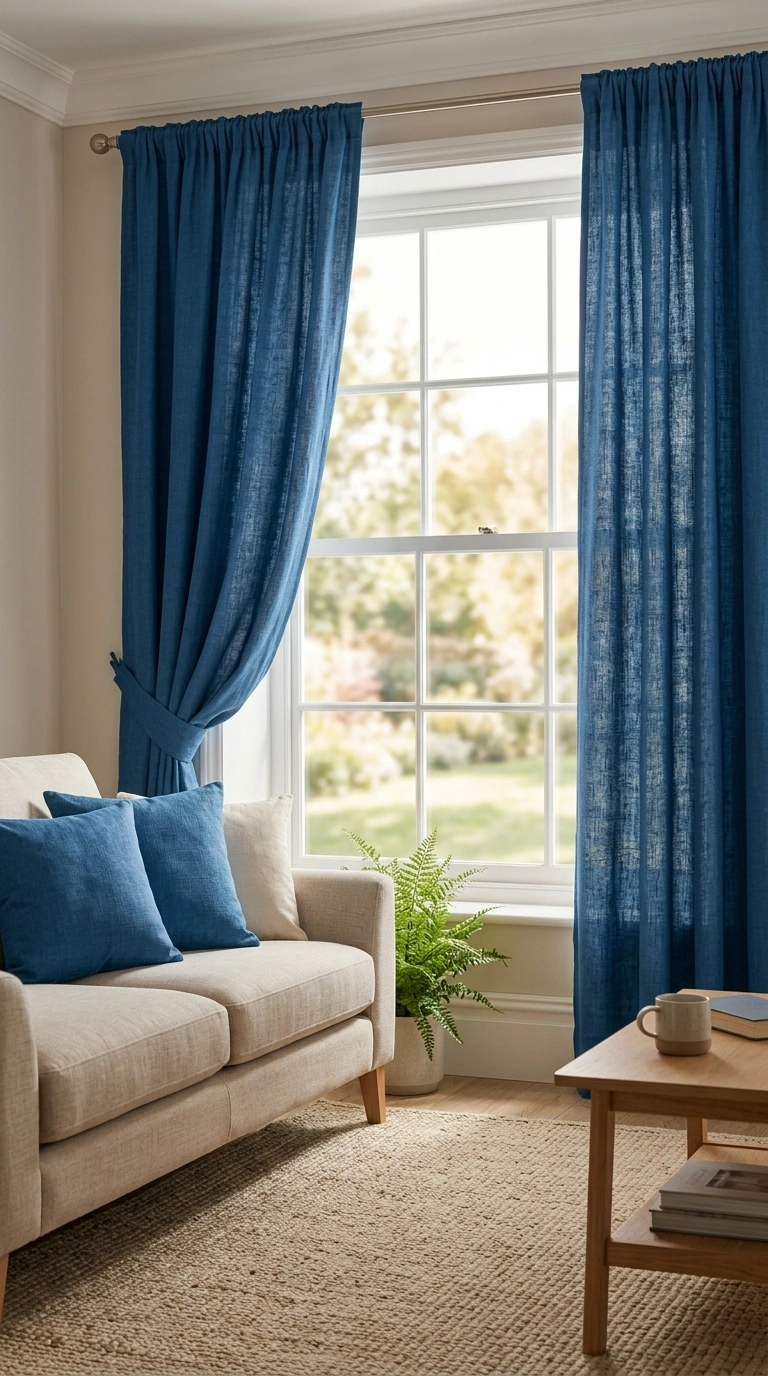 007 Add Colorful Curtains A living room with deep blue