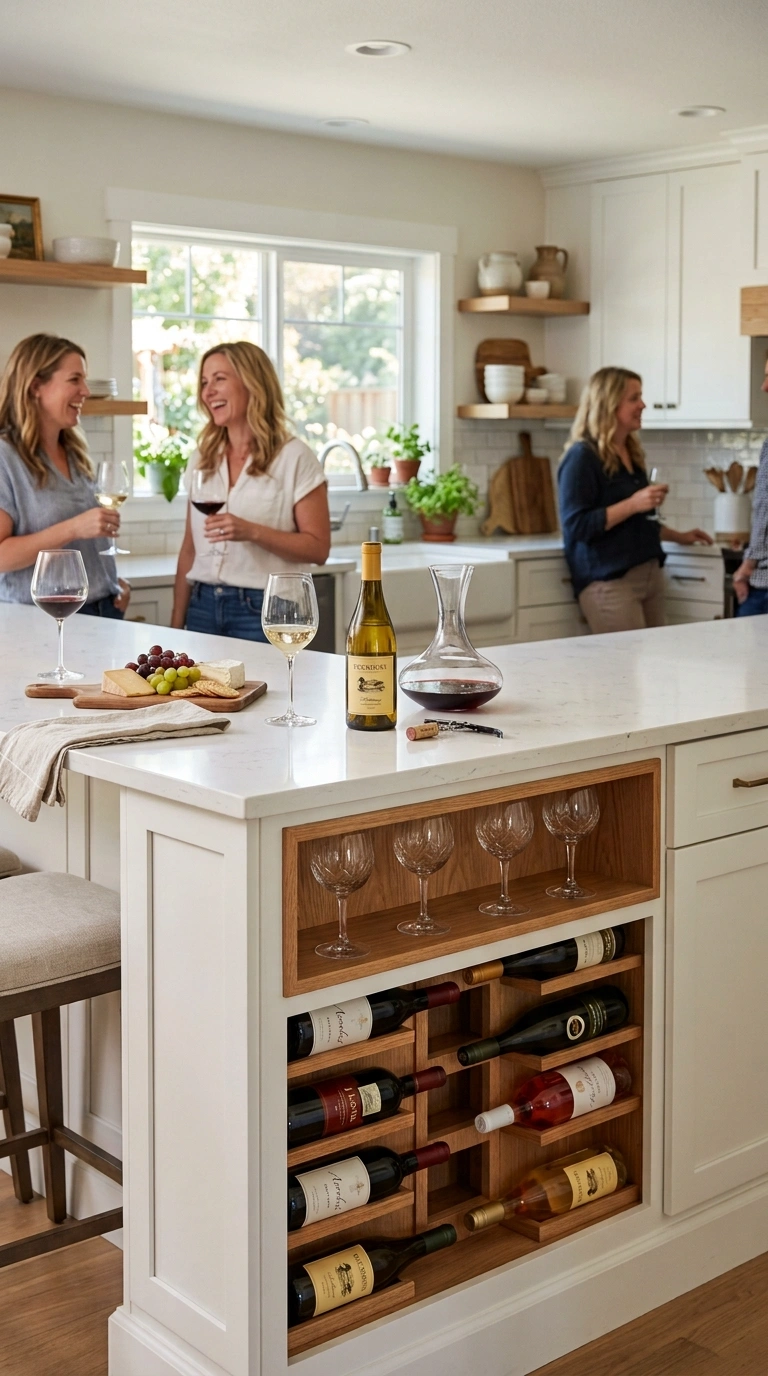 007 Built In Wine Rack A kitchen peninsula with a buil