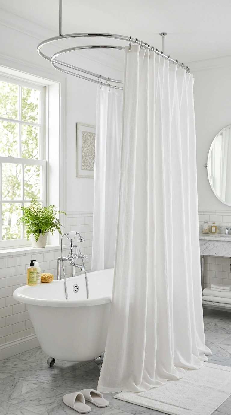 007 Double Rod Curtain A spacious bathroom with a curv