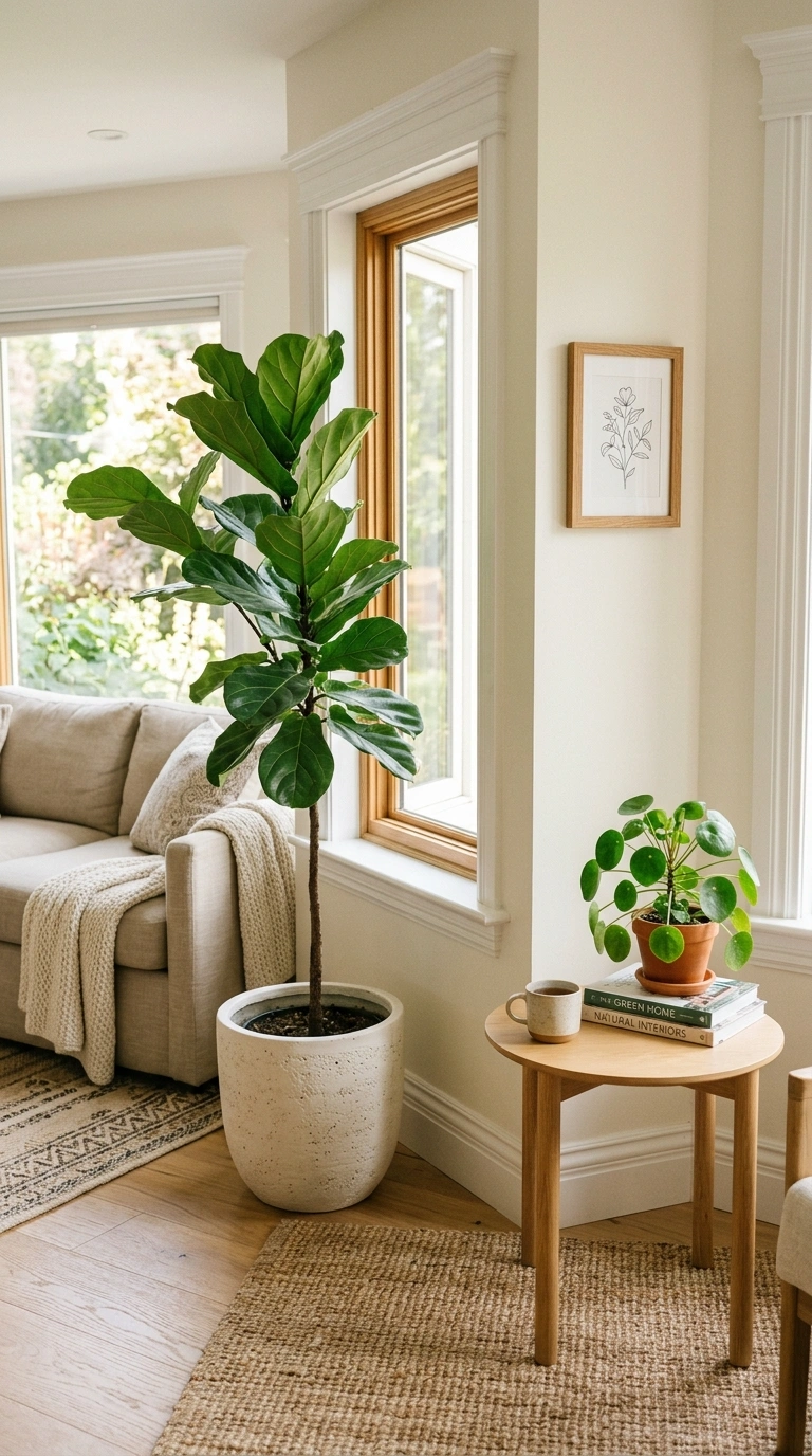 007 Fresh Greenery Touches A living room corner with a