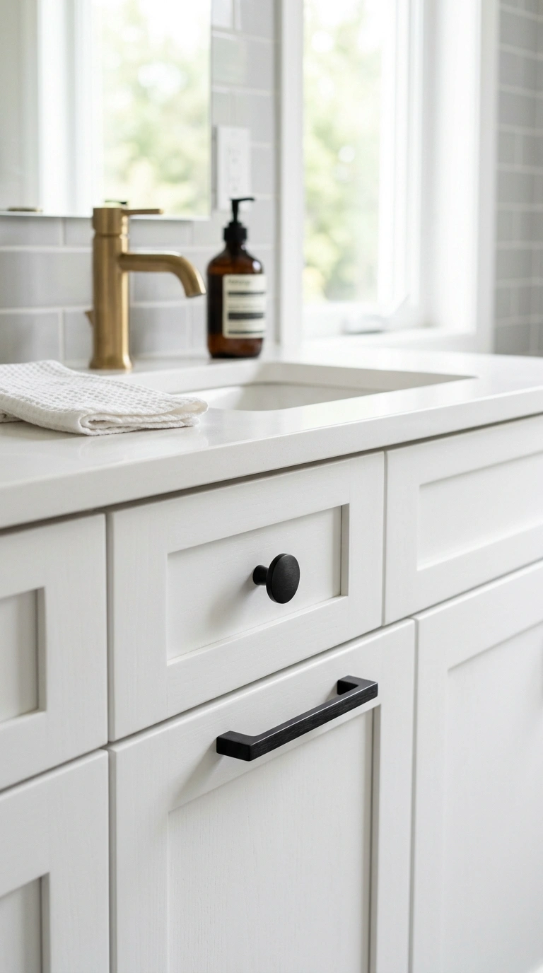 007 New Cabinet Hardware A close view of a white bathr