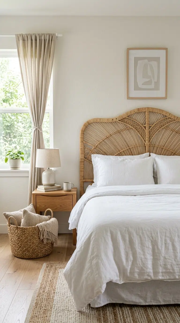 007 Rattan Headboards A bright bedroom with a woven ra