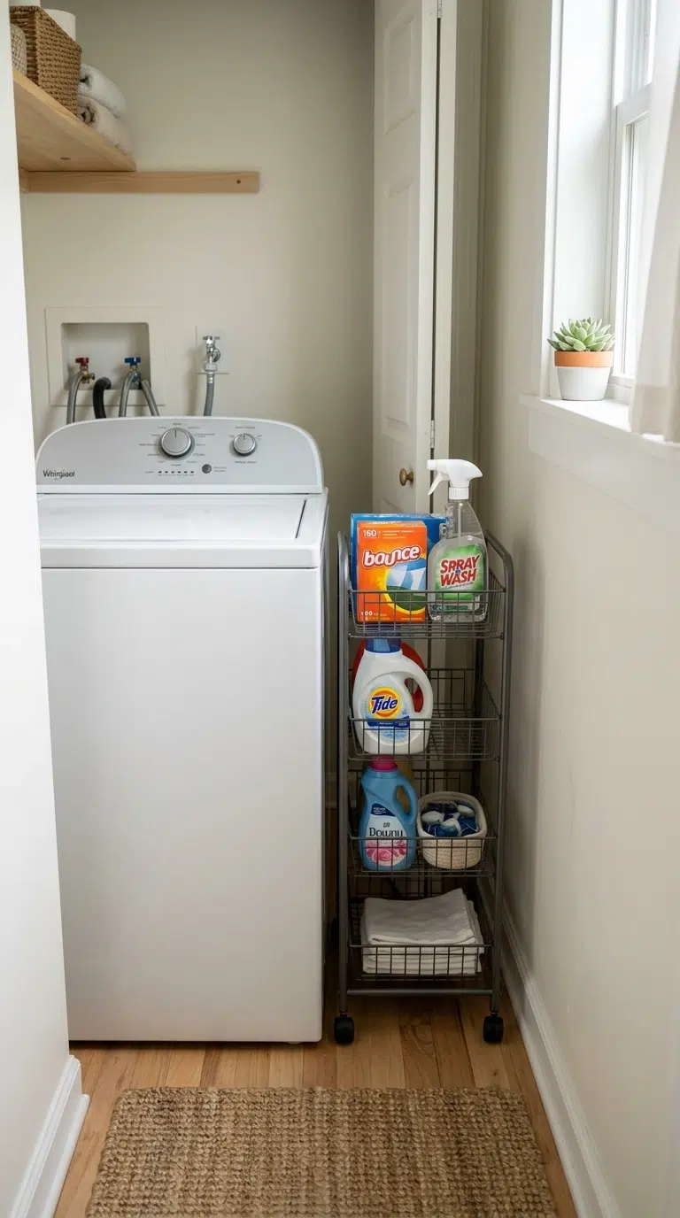 007 Rolling Laundry Cart A narrow laundry room with a