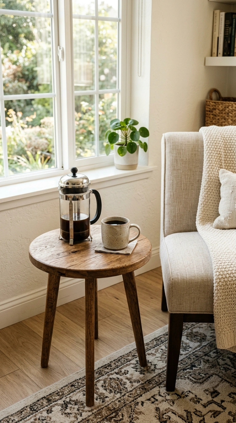 007 Small Round Table A small round wood side table ne