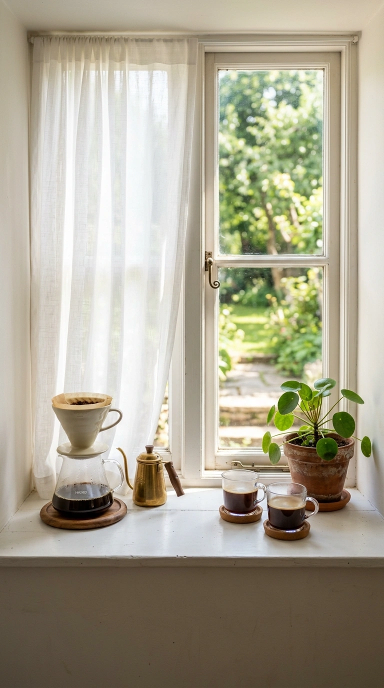 007 Window Sill Station A deep white window sill in a