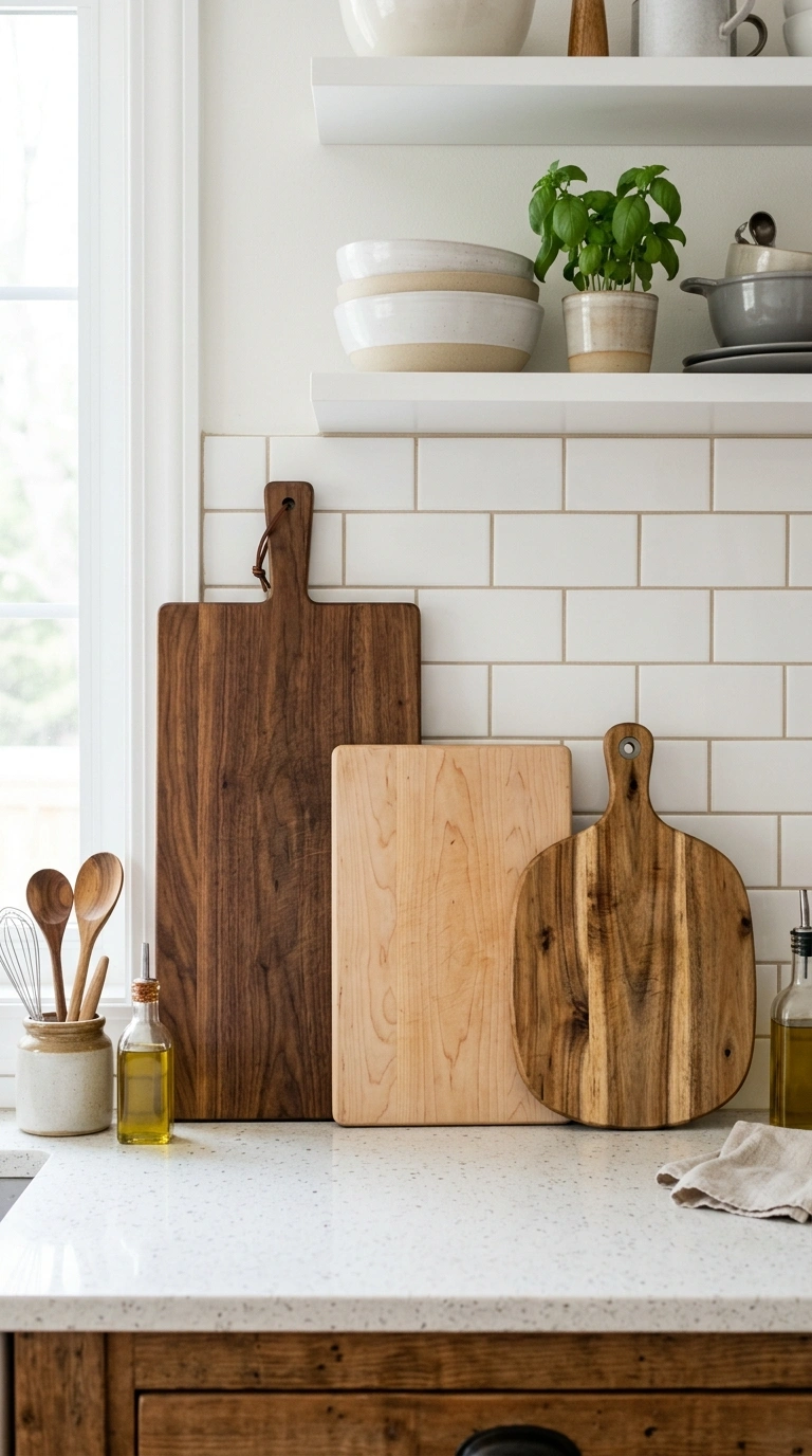 007 Wooden Cutting Boards A kitchen counter with three