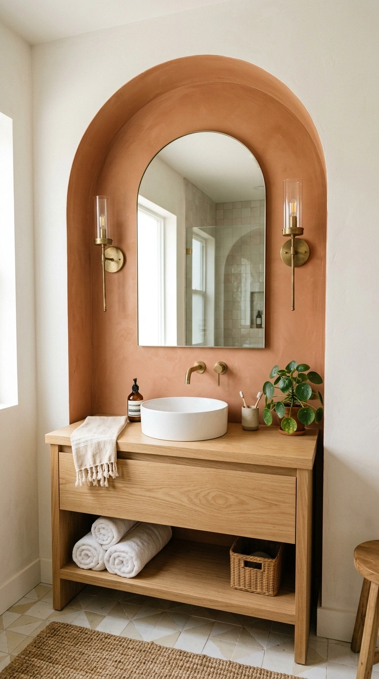 008 Arched Mirror Nook A bathroom vanity with an arche
