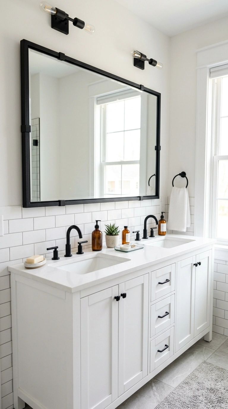 008 Framed Mirror Swap A large wall mirror in a bathro