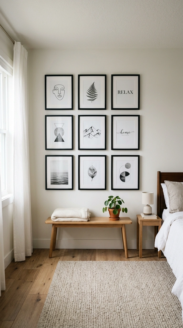 008 Gallery Wall Prints A bedroom wall opposite the be