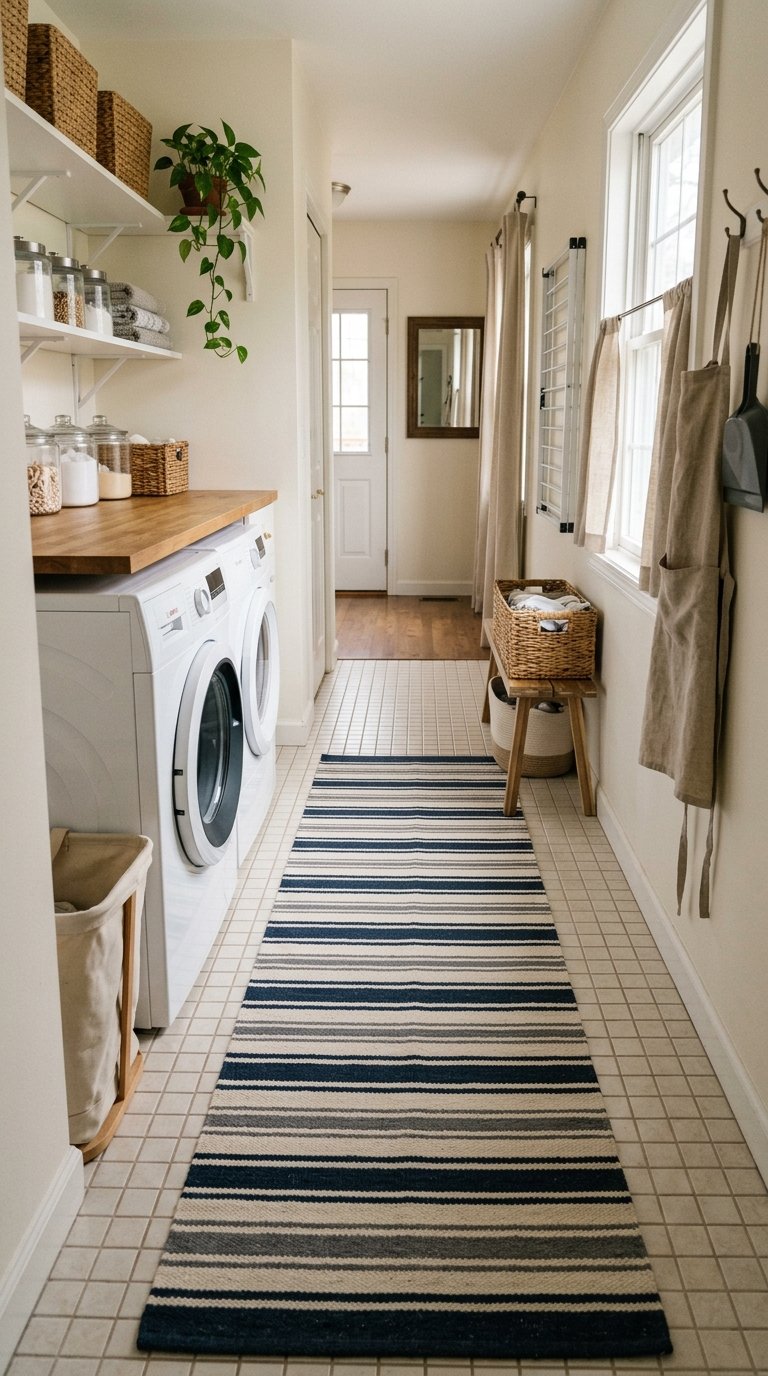 008 Narrow Runner Rug A narrow laundry room with a lon