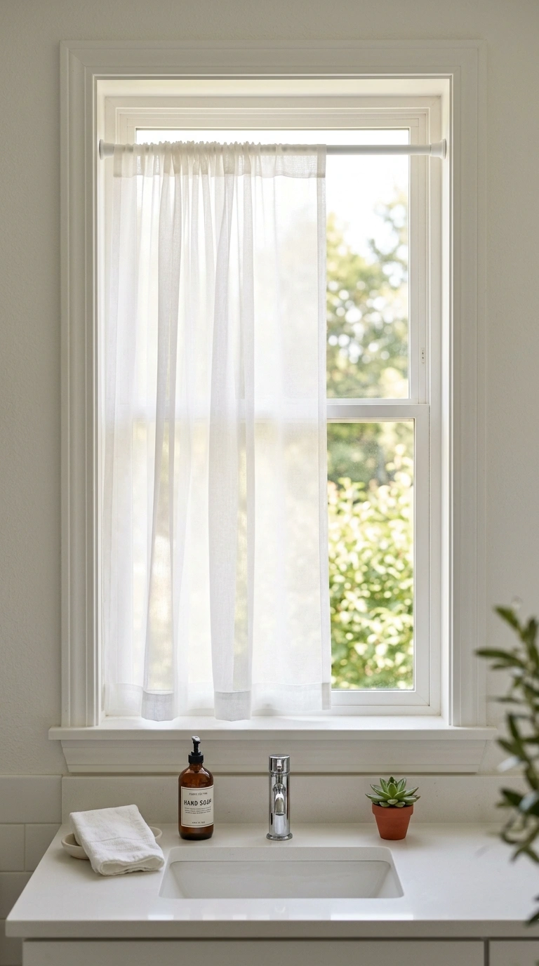008 Sheer Privacy Panel A bright bathroom window with