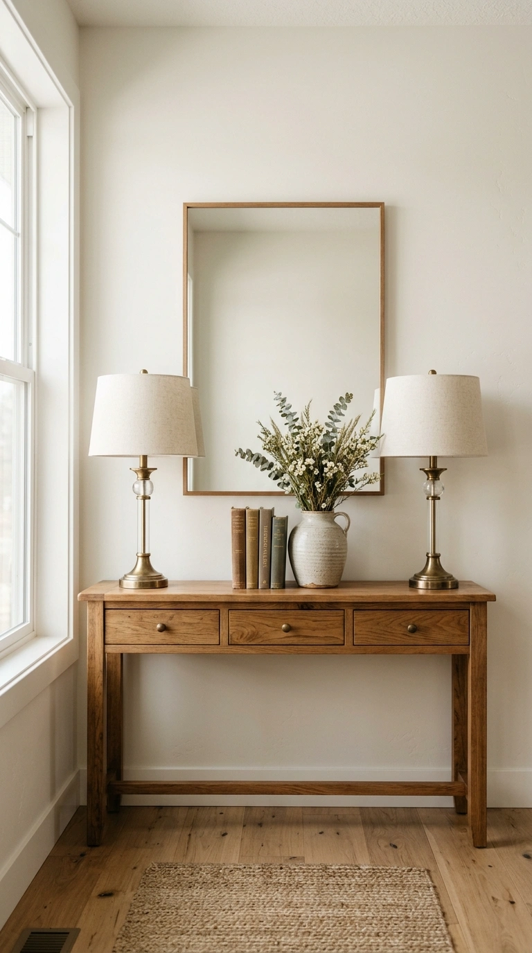 008 Symmetrical Console Styling A wood console table s