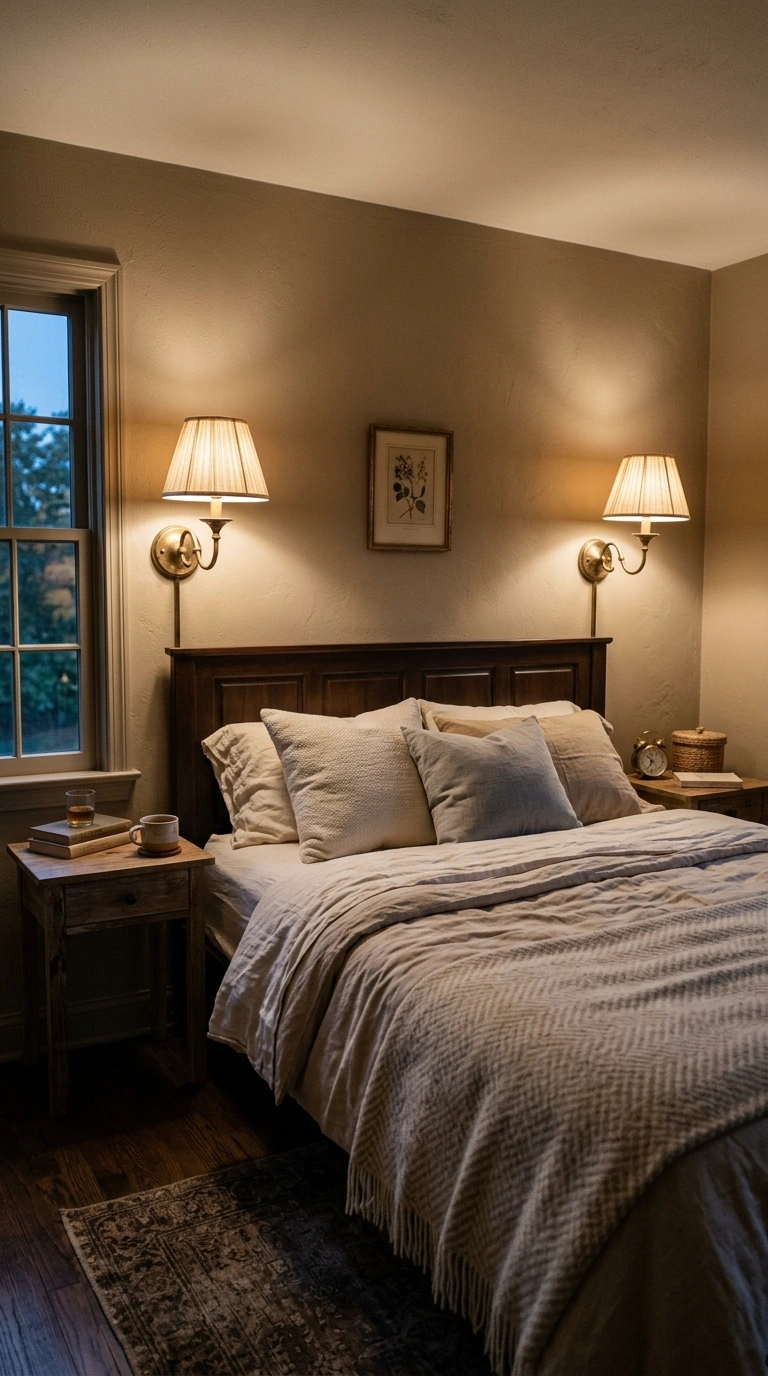 008 Vintage Brass Lighting A bedroom with brass wall s