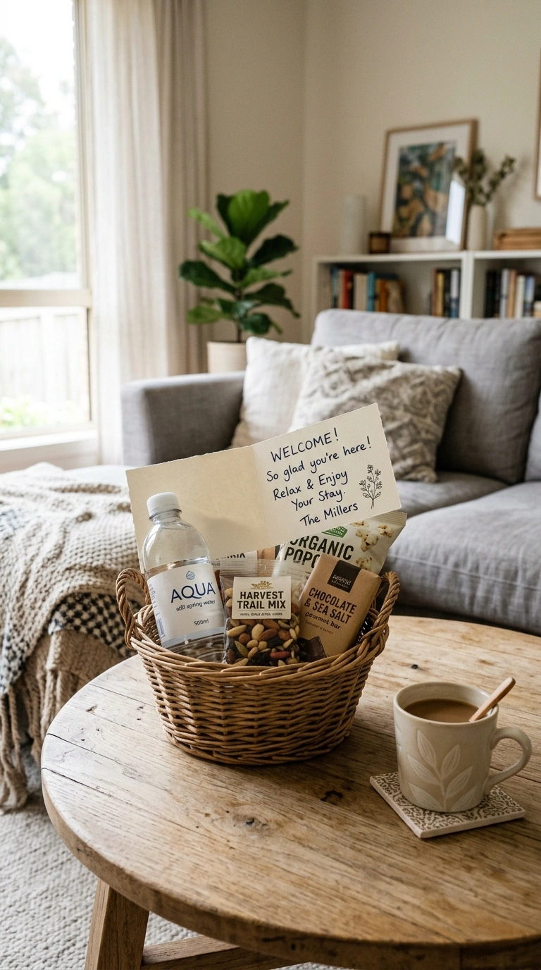 008 Welcome Basket Display A coffee table styled with