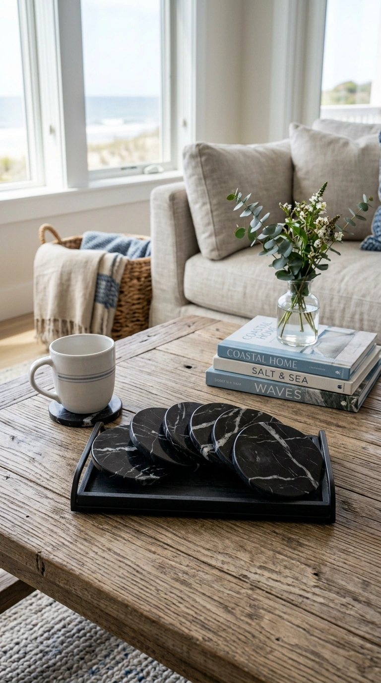 009 Black Marble Coasters A coffee table with a black