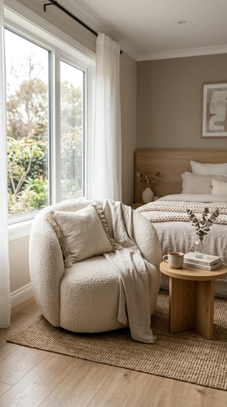 009 Boucle Accent Chairs A round cream boucle accent c