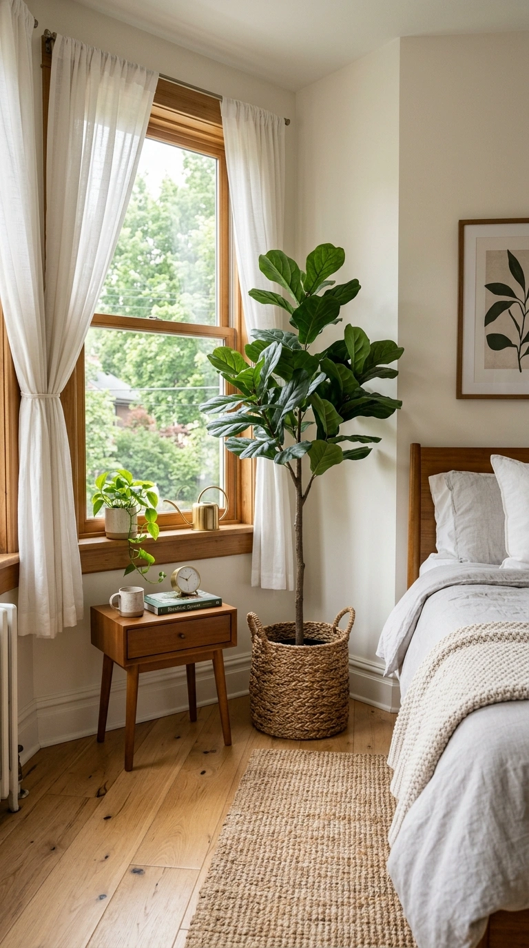 009 Faux Plant Corner A bedroom corner with a tall fau