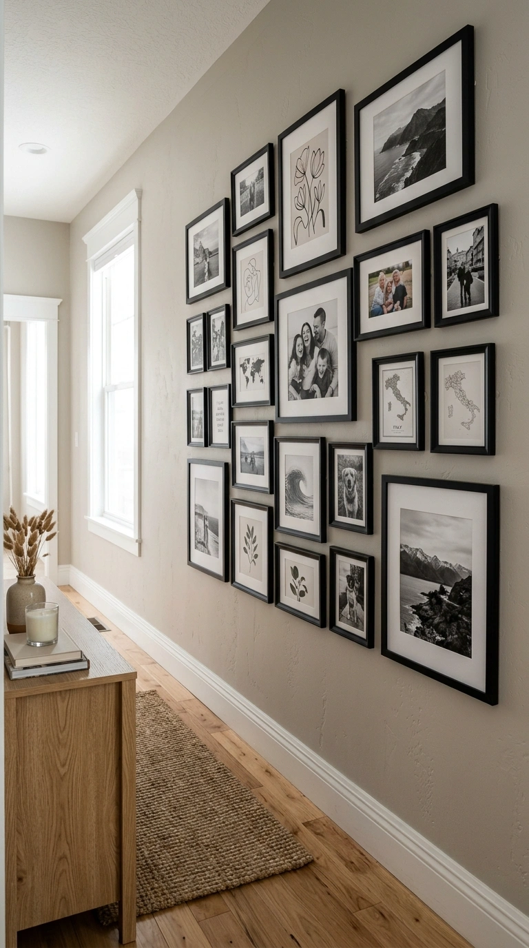 009 Gallery Wall on Budget A hallway wall with a budge