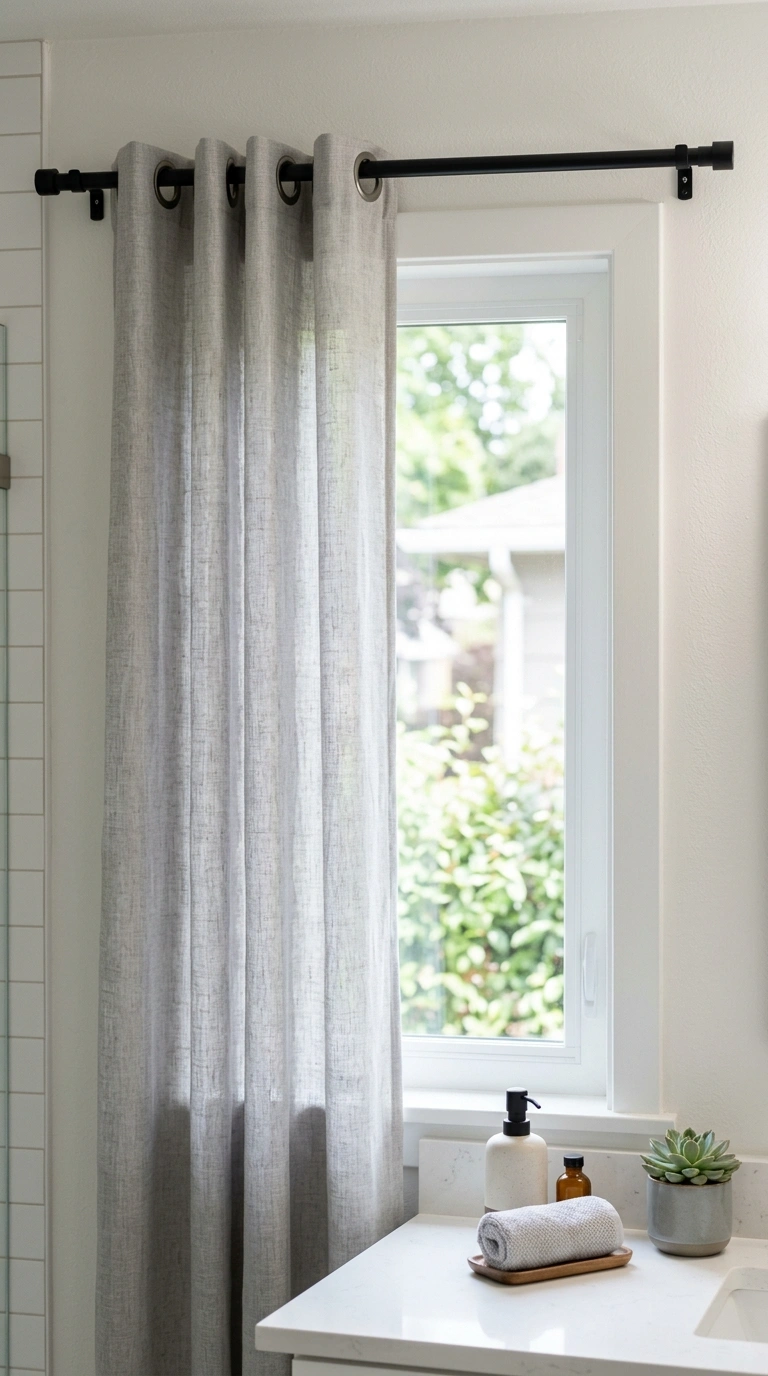 009 Grommet Top Curtain A modern bathroom window with