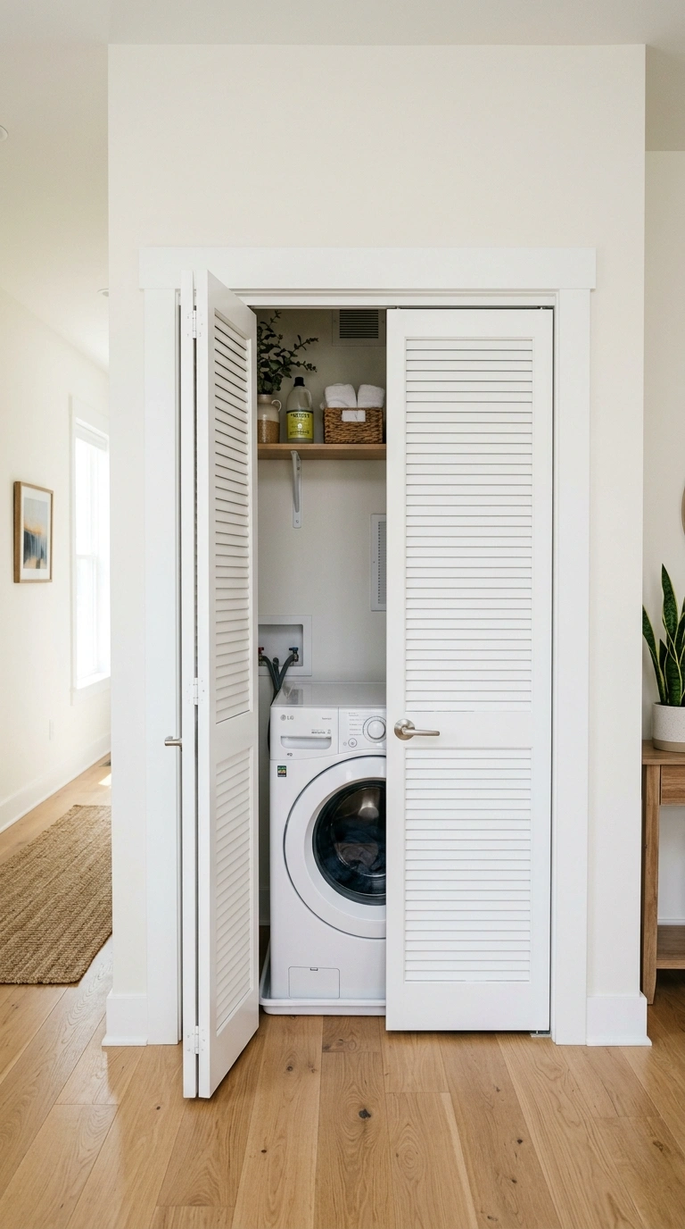 009 Hidden Laundry Closet A hallway nook with white lo