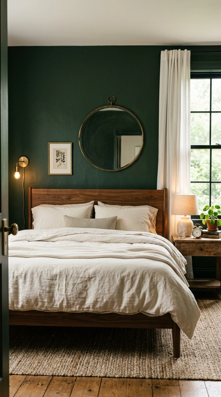 009 Moody Green Walls A bedroom with deep forest green